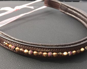 Designer leather beaded bling browband
