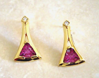 Umbalite garnet and diamond earrings set in 18k yellow gold