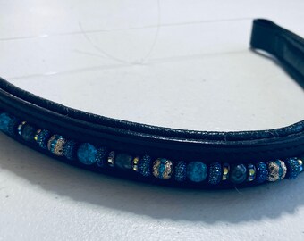 Designer leather beaded bling browband