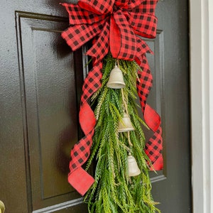 Christmas door swag with bells, long door swag, holiday swags for door