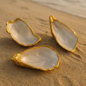 6&quot; Oyster Shell with Gold Trim | Sea shell dish | Beach house decor | Jewelry holder