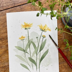 Original 6&quot; x 8&quot; Watercolor Flower Painting, Yellow Floral Painting, Botanical Wall Art