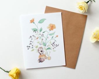 Blossoming Tea Notecards - Set of 4 Blank Watercolor Cards