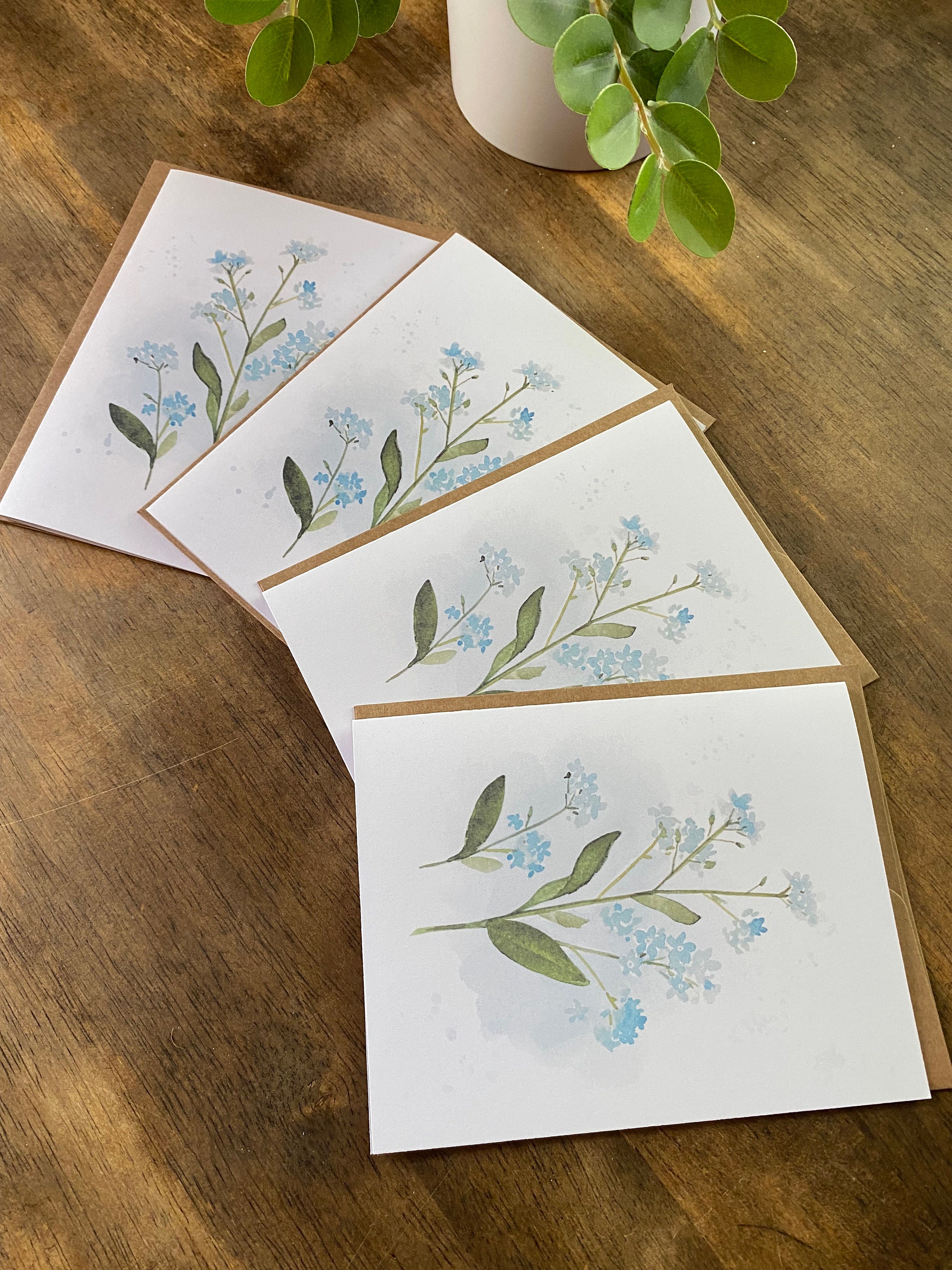 Floral Watercolor Notecards - Set of 4 Blank Cards: Forget-me-not - Etsy