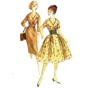 Simplicity 3068 Vintage 1950s Womens&#39; One Piece Dress In Wiggle Dress Style And Dress With Full Skirt And Inverted Pleats