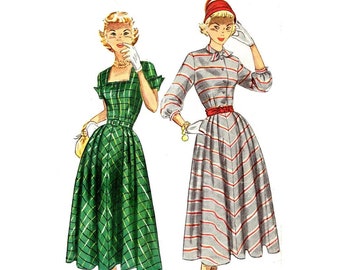 1954-5 H-line Autumn Dress Sewing Pattern, With Square Neckline, Buttoned  Princess Seams Top and Gathered Side Skirt. - Etsy