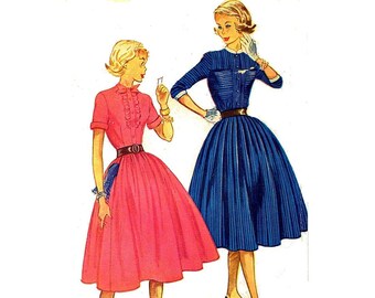 Simplicity 3995 1950s Sewing Pattern Teens' One Piece Dress With Detachable Collar And Sleeve Bands