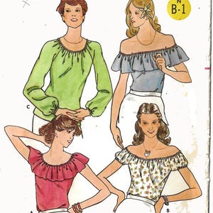 Vintage 1970s Butterick 5975 Peasant Top Sewing Pattern