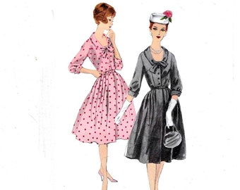 Rare Retro 1950s Rockability Vogue 9918 Womens' One Piece Dress Uncut Sewing Pattern With Pleated Skirt, Fitted Bodice And Curved Neckline