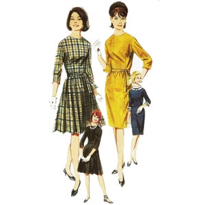 Butterick 3331 One Piece Dress Pattern With Flared Skirt Or Wiggle Skirt And Three Quarter Sleeves 1960s Sewing Pattern