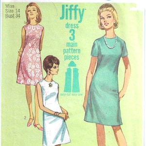 Vintage 1970s Simplicity 7072 Jiffy Easy Short Or Sleeveless One Piece A-line Dress Sewing Pattern