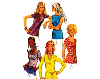 Sewing Pattern Vintage1970s Simplicity 9365 Misses Mod Set of Knit Fabric Blouses