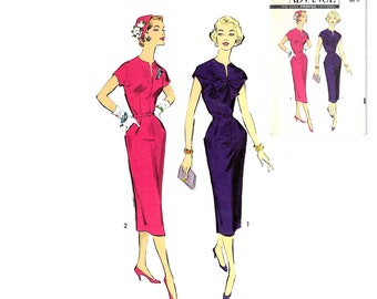 Vintage 1950s Advance 8556 Womens Wiggle Dress With Soft Shoulder Drape And Kimono Sleeves Sewing Pattern