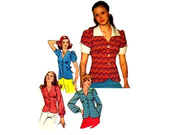 Sewing Pattern Simplicity 6518 Vintage 1970s Short Sleeve Womens Blouse