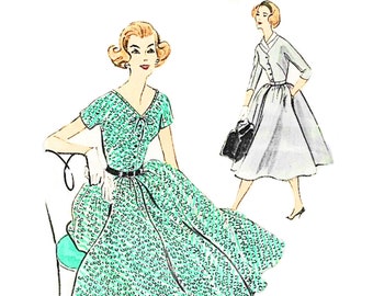 Vintage Rare 1957 Vogue 9379 Sewing Pattern Women's Full Dress With Pleated Skirt And Kimono Sleeves