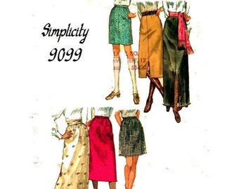 Vintage 1970s Sewing Pattern Mod Simplicity 9099 Misses Set Of Jiffy Skirts In Maxi, Mini Or Knee Lengths