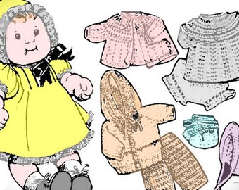 Vintage 1980s Crochet Pattern For 18 inch Doll Includes Directions For Dress, Sweater, Hat And Outfit