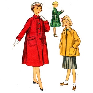 Simplicity 4418 Sewing Pattern Vintage 1950s Girls Size 8 Coat In Two Lengths