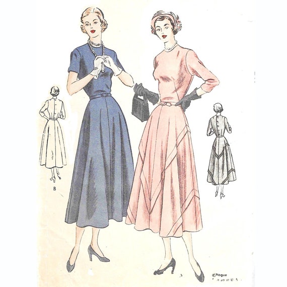 Vintage 1940s Vogue 6469 Womens One Piece Dress With Flared Skirt and Short or Long Sleeves and Fitted Bodice in Size 12 Sewing Pattern - Etsy Vintage 1940s Vogue 6469 Womens One Piece Dress With Flared Skirt and Short or Long Sleeves and Fitted Bodice in Size 12 Sewing Pattern - Etsy