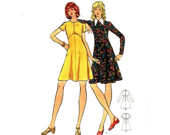 Vintage 1970s Mod Sewing Pattern Butterick 6984 Short Sleeve Dress Or Long Sleeve Dress In Two Lengths