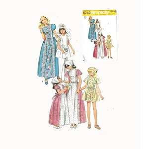 Vintage 1970s Simplicity 6242 Gils Prairie Style Flower Girl Dress In Maxi Or Short Lengths Size 8 Sewing Pattern