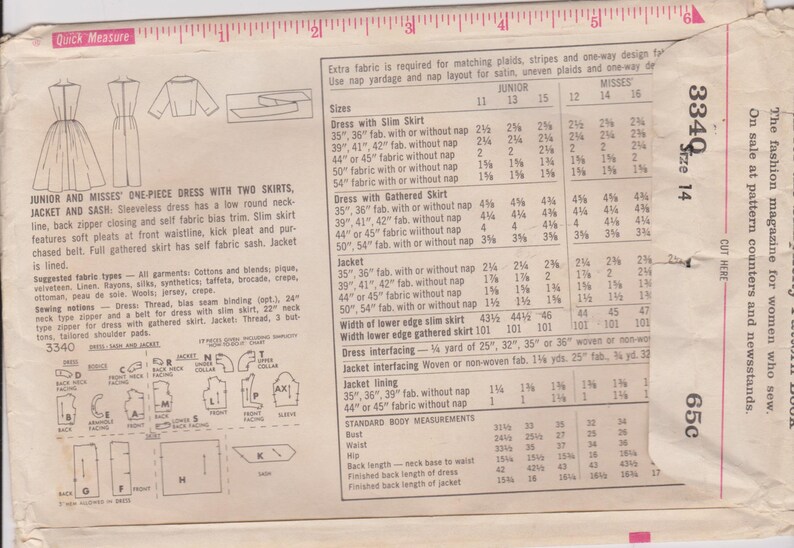 Simplicity 3340 Womens 1960s Full Dress or Wiggle Dress With Short ...