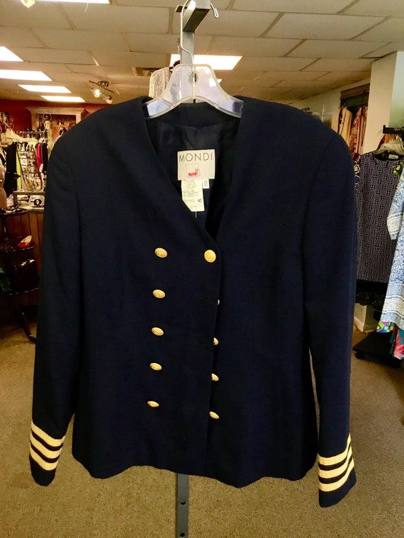 Navy Mondi Blazer and Skirt with Gold Stripes