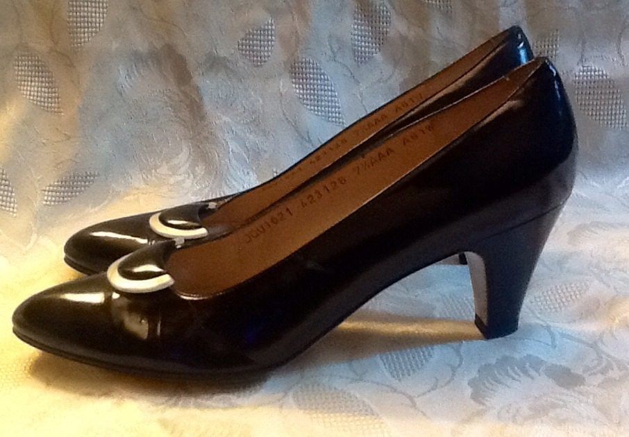 Vintage Ferragamo Black Patent Leather Heels | Etsy