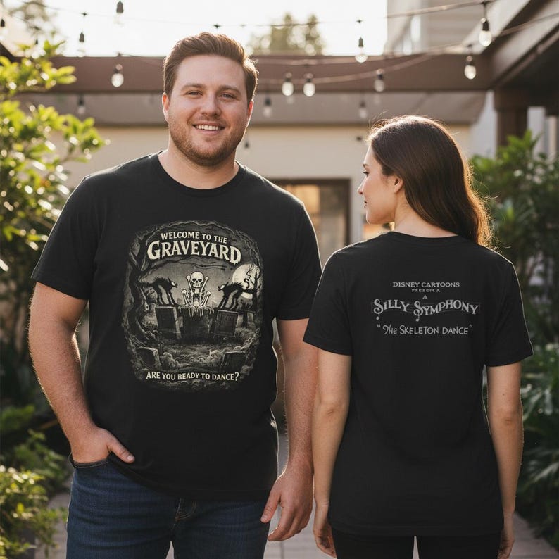 Skeleton Dance Unisex T-Shirt Double-Sided Graveyard Silly Symphonies (D1) image 2