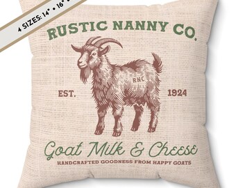 Vintage-Style Goat Faux Burlap Printed Throw Pillow