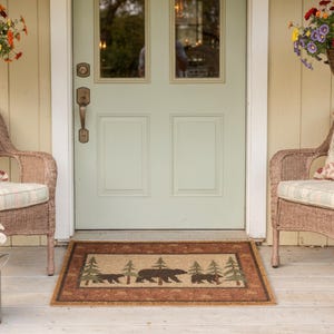 Rustic Bear & Pine Entrance Mat | Grade A Tufted Coir Coconut Fiber Doormat imagen 7
