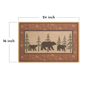 Rustic Bear & Pine Entrance Mat | Grade A Tufted Coir Coconut Fiber Doormat imagen 2