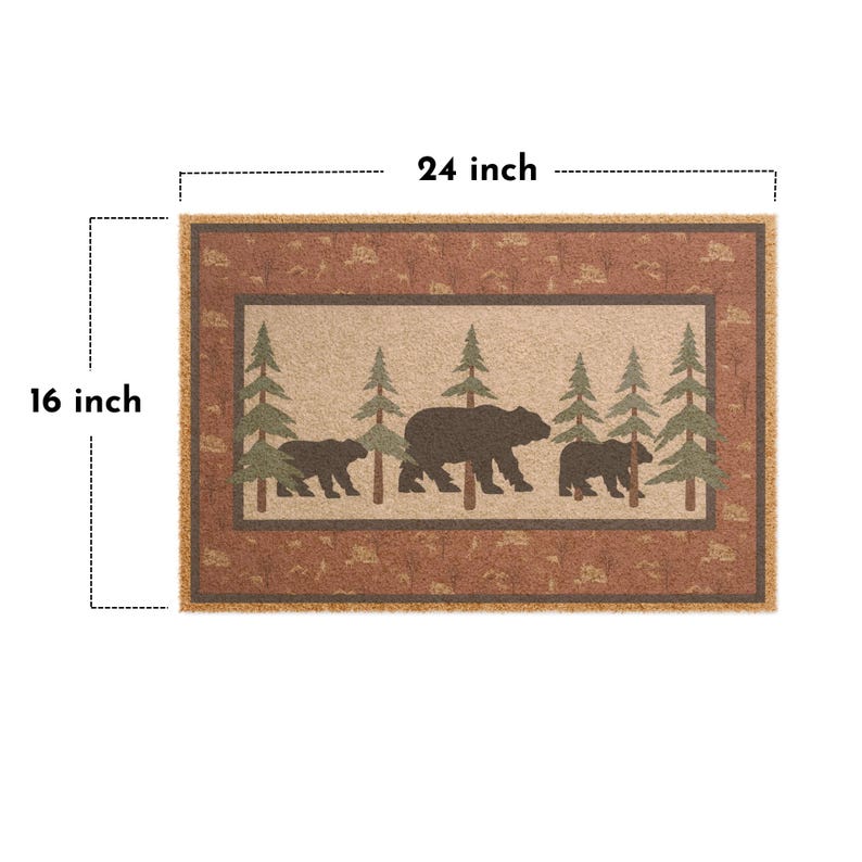 Rustic Bear & Pine Entrance Mat | Grade A Tufted Coir Coconut Fiber Doormat imagen 2