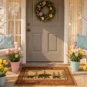 Rustic Bear & Pine Entrance Mat | Grade A Tufted Coir Coconut Fiber Doormat imagen 8