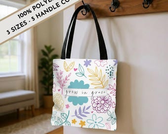 Christian Floral "Grow in Grace" Tote Bag