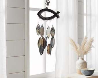 Ichthys Christian Carillon mural en forme de poisson fait main, décor religieux, sonorité (AF#310)