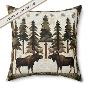 Rustic Moose Pillow & Cover: Pine Forest Quilt-Style Cabin Farmhouse Decor