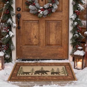 Rustic Bear & Pine Entrance Mat | Grade A Tufted Coir Coconut Fiber Doormat imagen 5