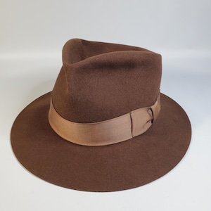 Vintage Coffee Brown Wool Felt Fedora Hat: Indiana Jones  display picture 2