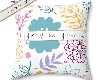 Inspirational Christian Bible Verse Floral Throw Pillow & Cover: Grow in Grace