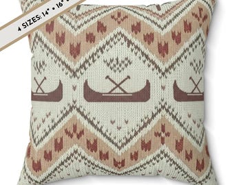 Rustic Canoe Knit Printed Accent Throw Pillow & Cover: Nordic Cabin Decor