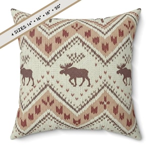 Rustic Moose Knit Print Throw Pillow: Nordic Cabin Decor