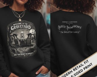 Skeleton Dance Unisex Sweatshirt Double-Sided Graveyard Silly Symphonies