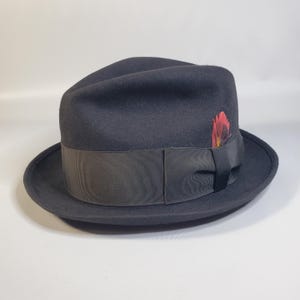 Vintage Black Fur Felt Trilby Fedora Hat - Size 7-1/8