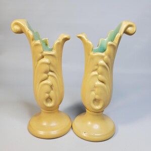 Vintage Red Wing Pottery Candle Holders: Ivory & Green Floral, 1930s Decor