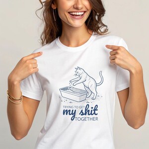 Trending Vintage-Style "Trying to Get My Shit Together" Cat in Box Graphic Print Tee Unisex Jersey T-Shirt Apparel Funny Present Gift Humor
