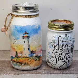 Hand Painted Nautical Mason Jar Tissue Dispenser Set