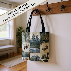Patchwork Moose Bear Tote Bag: Up North Wilderness Design