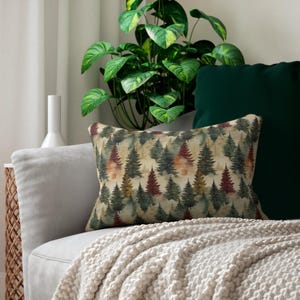 Rustic Forest Lumbar Pillow: Farmhouse Pine Tree Printed Design