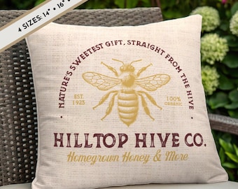 Vintage-Style Honey Bee Hive Burlap Print Pillow & Cover Accent Pillow